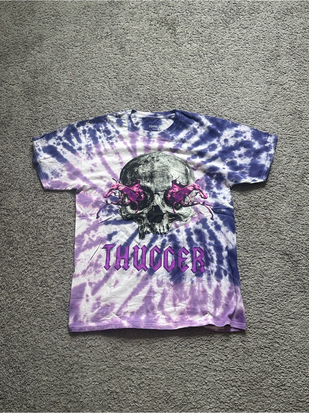 Young Thug “Thugger” Purple/White Tie-Dye Skull Graphic Cotton T-Shirt Medium